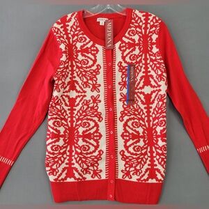 New Merona Women's Stretch Cardigan in Red and Cream. Size L